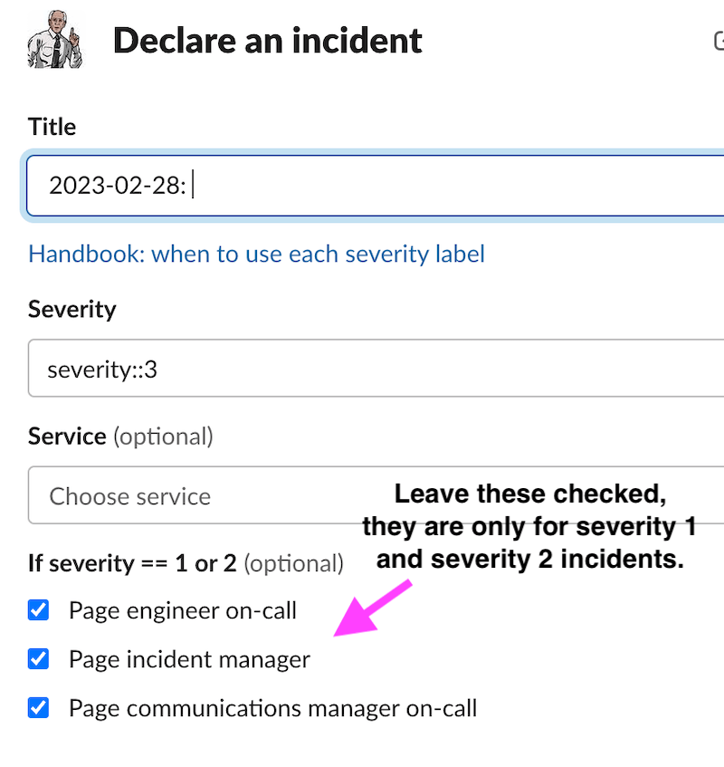 Incident Declaration Slack window